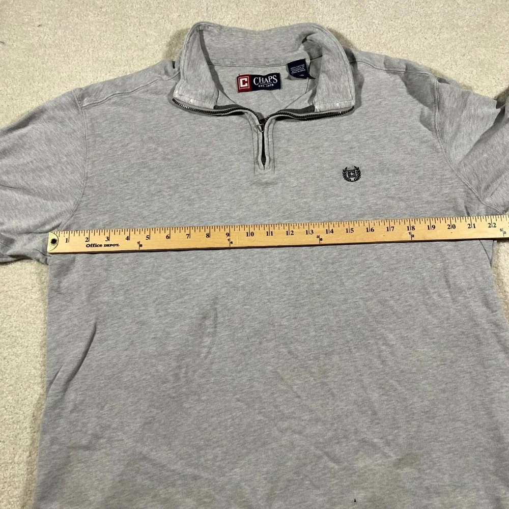 Chaps Quarter Zip Pullover Mens Large Gray Cotton Long Sleeve Crest Logo Sweater
